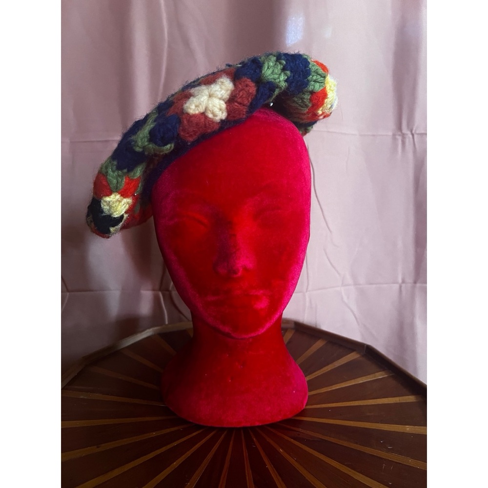 Multicolor Groovy 1970s Crochet Beret Artisan Handmade Hippie